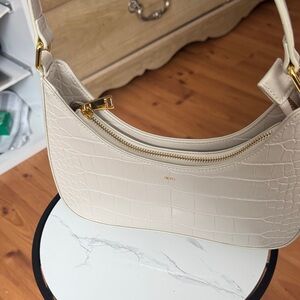 JW PEI Cream Croc Shoulder Bag with Gold Hardware